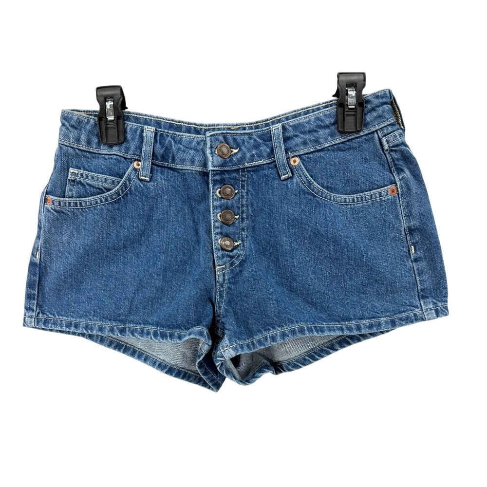 Topshop Shorts Womens Sz 6 Blue Denim Button Fly High Waisted 2in Inseam